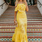Pascal Tiered Crochet Lace Midi Dress - Lime Ins Street
